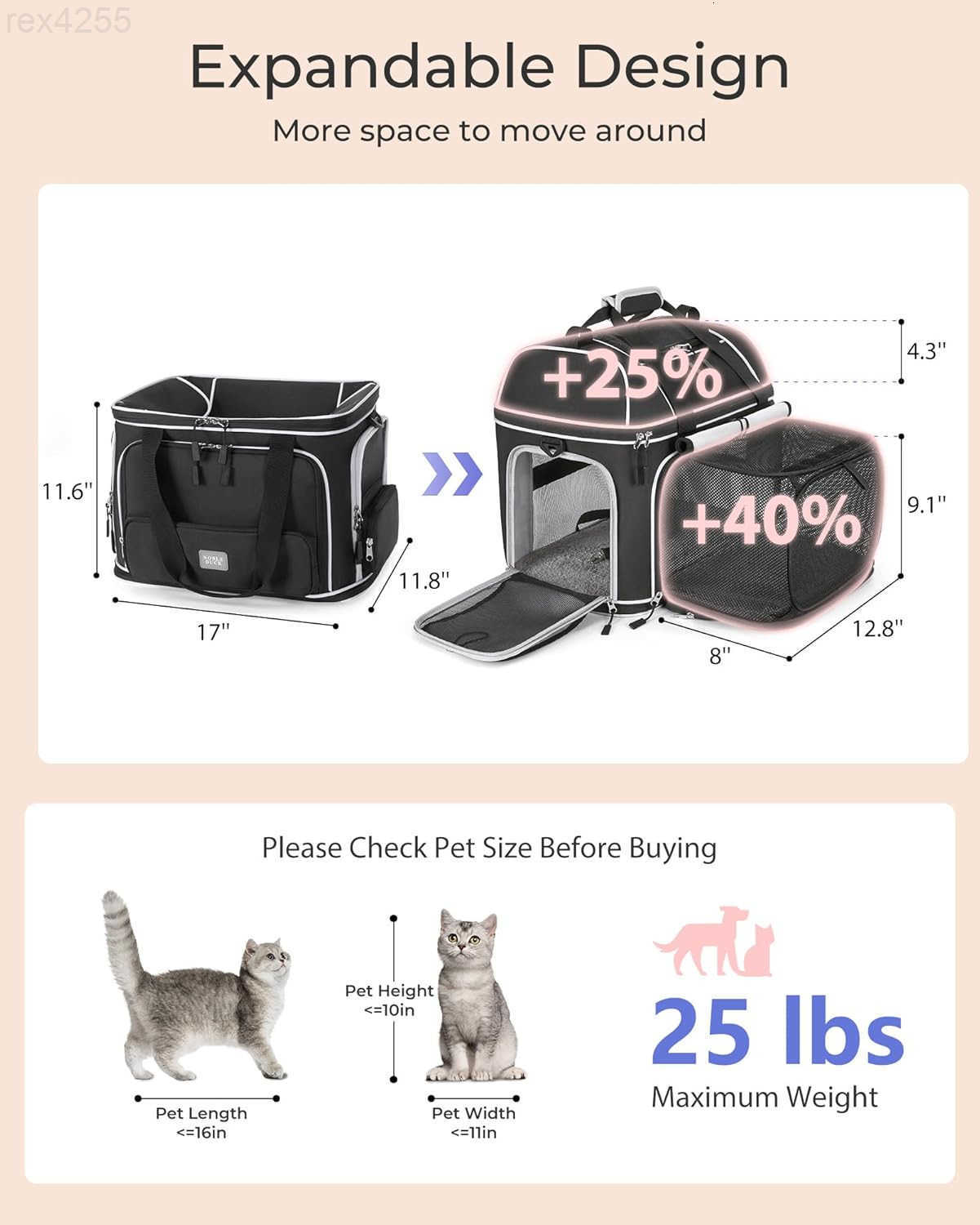 Cat Dog Carrier NOBLE DUCK SoftSided Pet Carrier Airline Approved Large Small Medium Collapsible Portable Travel Up to 25 Lbs BlackW250904
