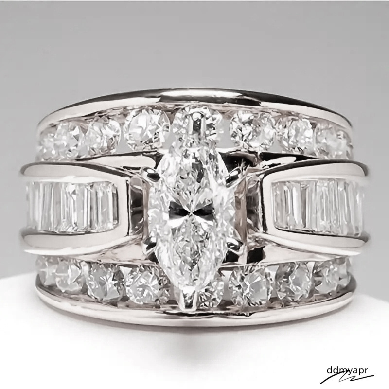 Hot Sale New Arrival Jewelry Sier&Gold Fill Marquise Cut White Topaz CZ Dia Party Women Wedding Bridal Ring For Ddmyday Birthday Gi Ddmyday