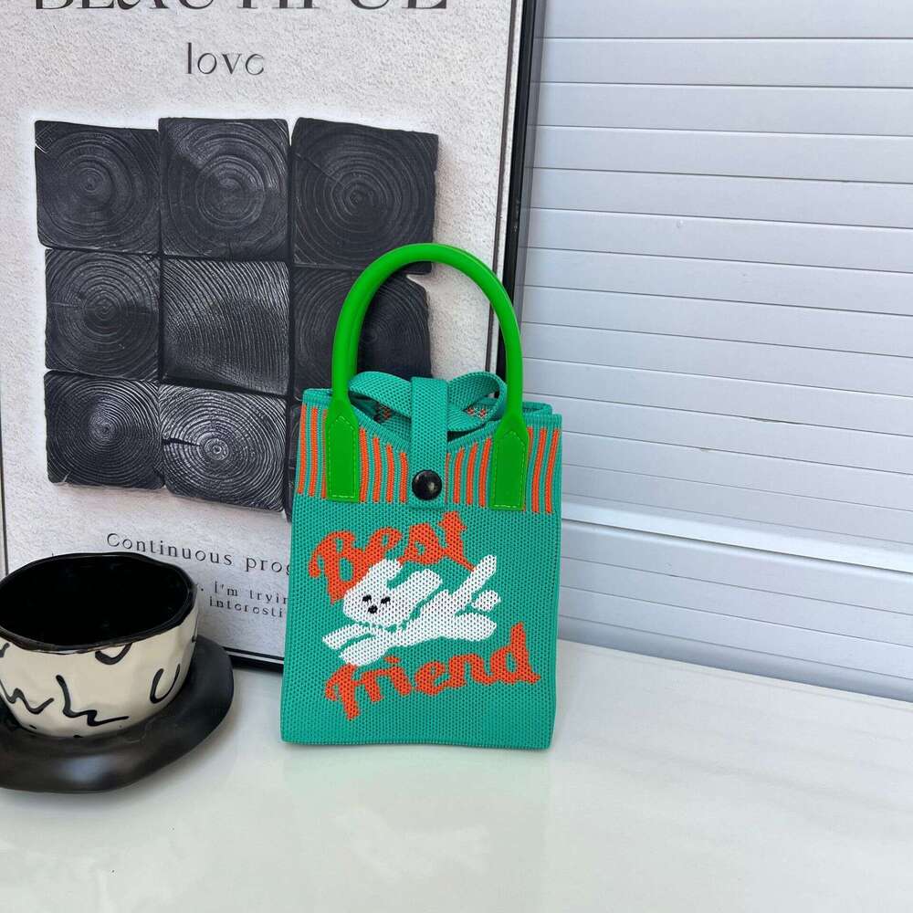 Korean Style Niche Design Cute Sweet Heart Mini Phone Knitted Shoulder Crossbody Bag Portable Handbag for Women