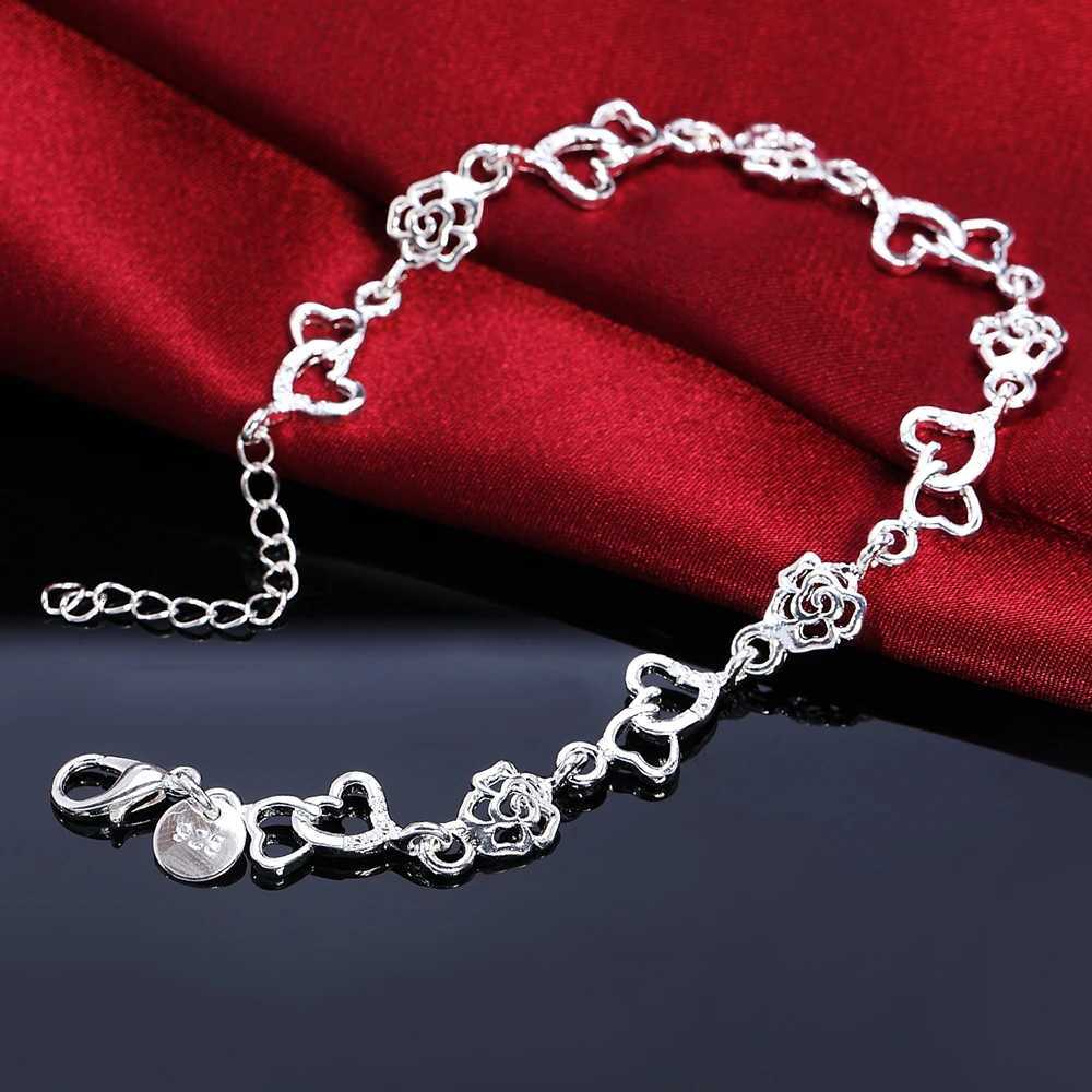 Beautiful 925 Sterling Silver Bracelet for women bracelet HEART ly FLOWER chain fashion Wedding Party cute la n jewelryXJ250904