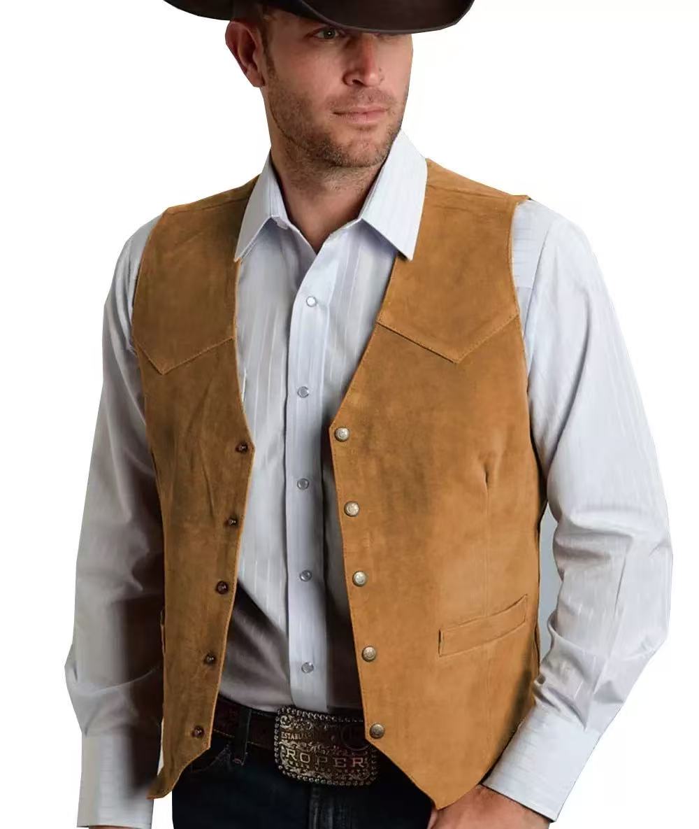 T1642 Selected Men's Suit Vest Metal Buckle Suede Vest Business Slim Spot Vest
