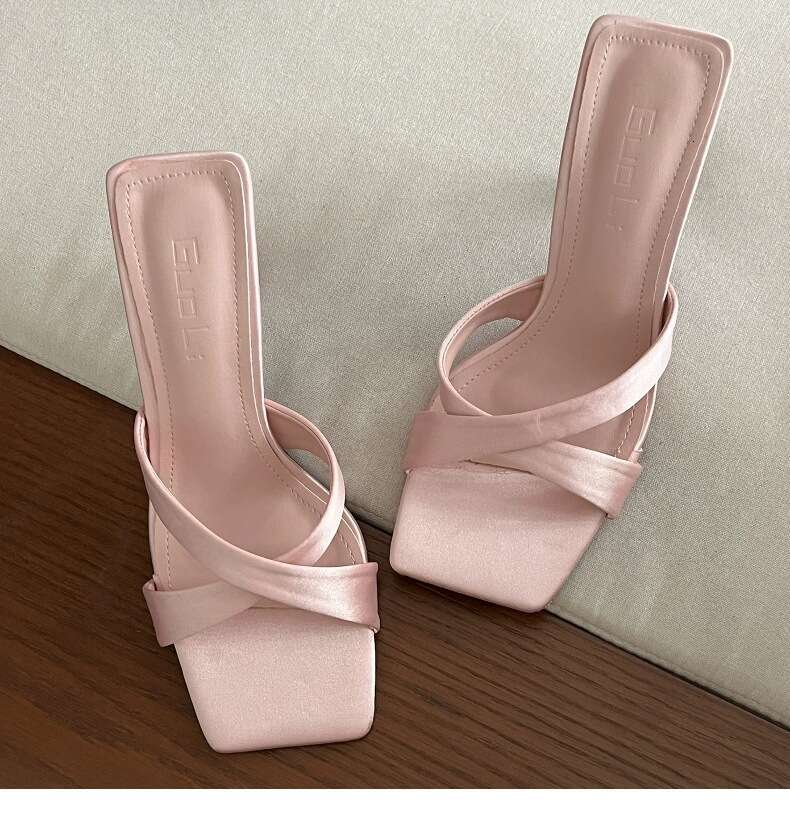 French Style Light Green Satin Sandals for Designer Shoe Women, Summer Outdoor Open-Toe Stiletto High Heels