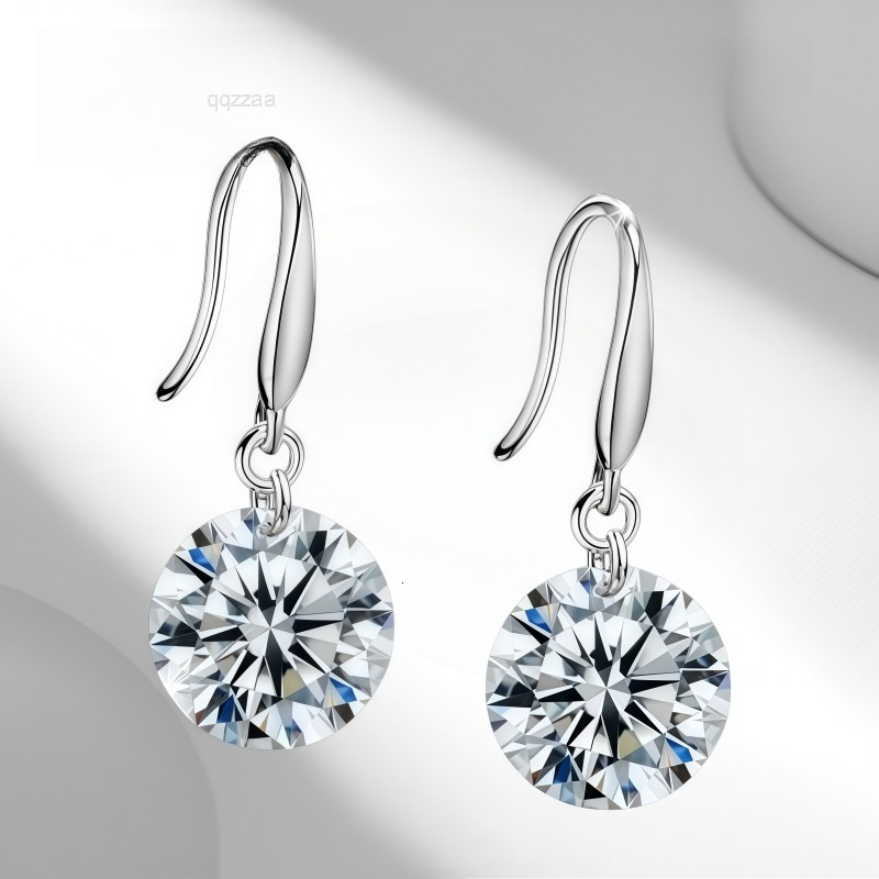 Elegant Wedding Stud Earrings Classic Round Moissanite with Shining Drop Trendy Gold Plated Classic