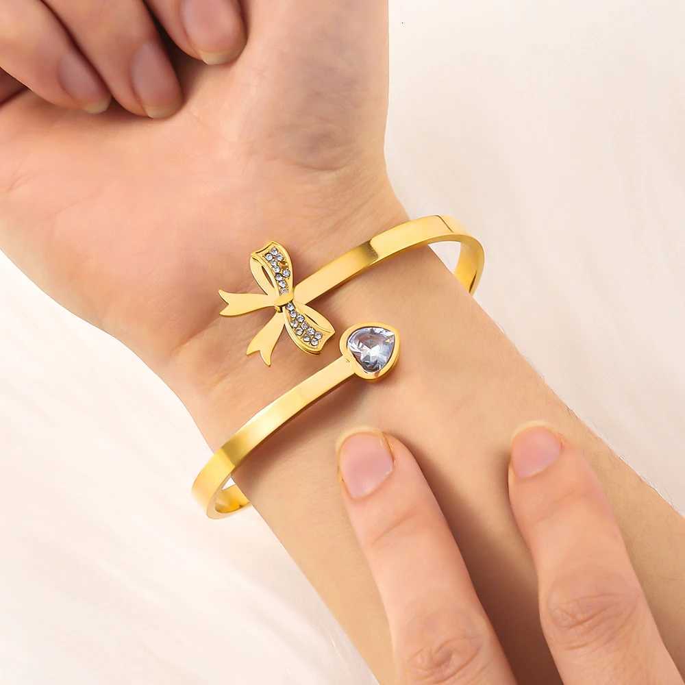 ZHIRUI Stainless Steel Gold Color Metal Cuff Bracelet Wens Luxury Shining Zircon Bracelet Daily Wrist Jewelry Y250904