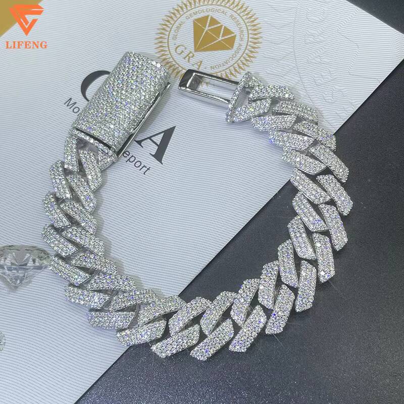 Hot Sale Miami Hip Hop 14mm 925 Sterling Silver Cuban Link Chain Bracelet VVS Moissanite Diamond Jewelry Perfect Gold Necklace