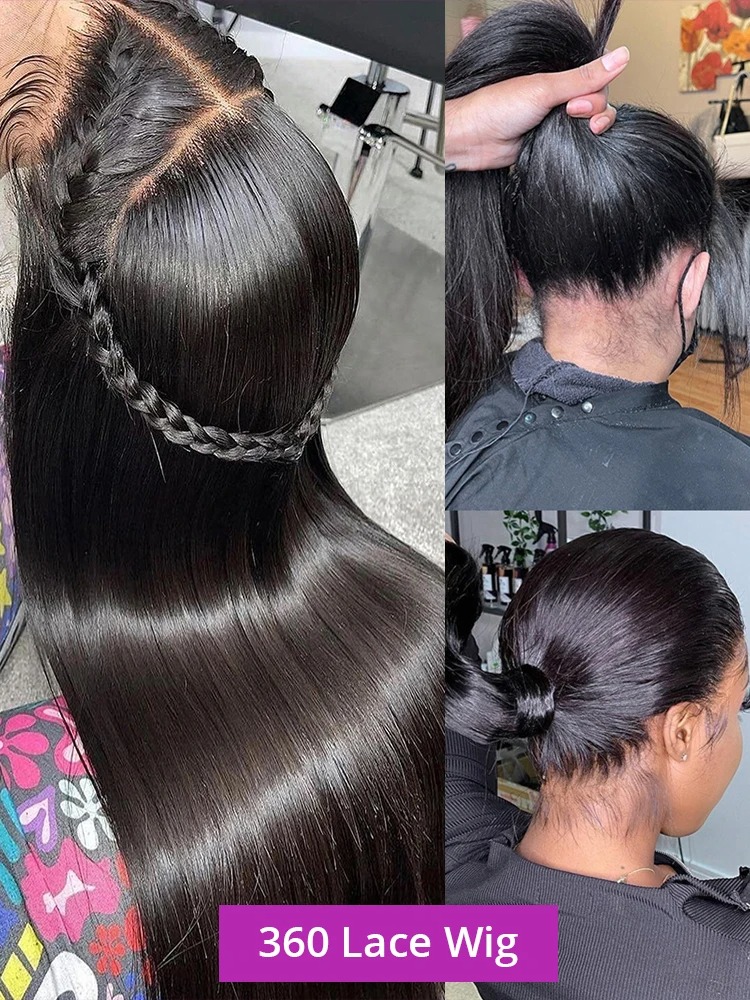 40 Inch 200 Density Straight Human Hair Wig For Black Women Brazilian Wigs 13x4 HD Transparent Lace Front Wig Wear And Go 360 Full Lace Wig For Wemon