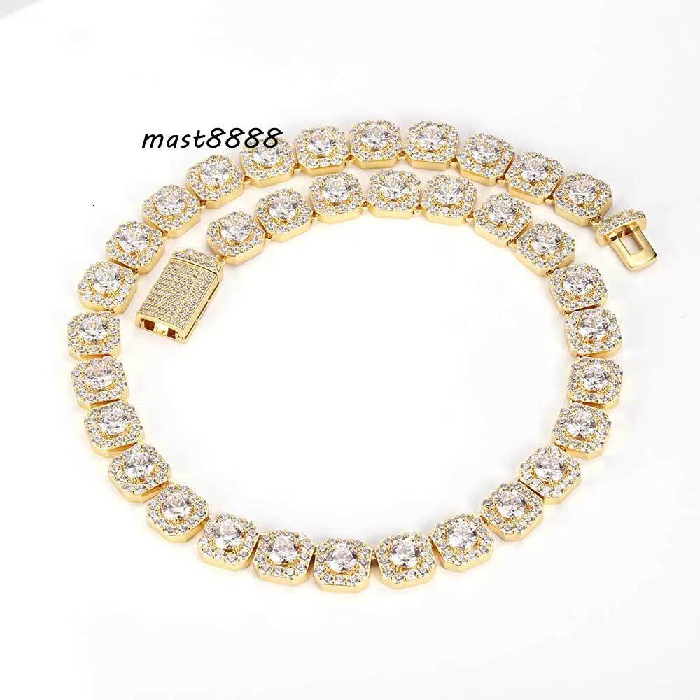 High Quality 10mm 12mm Silver Gold Plated Link Chain Necklace Hip Hop Style Iced Diamond Cluster Tennis Chain Zircon Main Stone