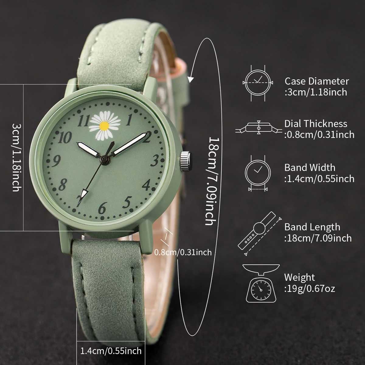 Fashion 2pcsset Wens Daisy Dial Leather WatchGreen Flower Bracelet X250904