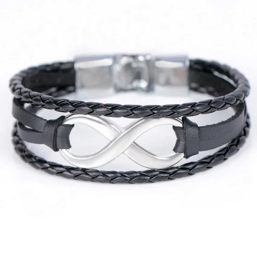 TYO Brand Vintage Symbol Infinity Charm Bracelet Bangle Classic Buckle friendship Genuine Leather Men Women Bracelets W250904
