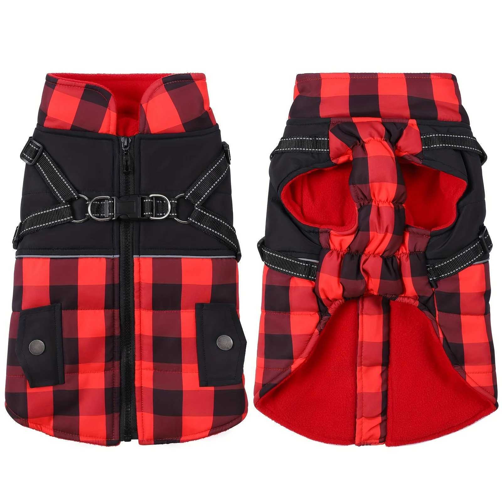 Plaid Thicken Padded Pet Dog et With Harness For Cold Weather Windproof Winter Dog et Coat For Small Medium Large Dog W250904