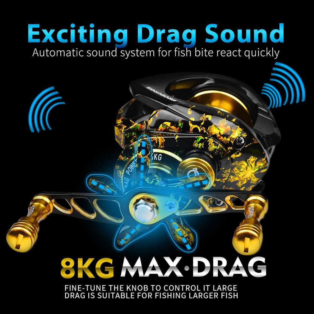 Baitcasting Reels 8KG Max Drag Baitcaster Reels 721 Gear Ratio Fishing Baitcasting Reel 31BB Shielded Ball Bearings Bait Caster Reel Adjustable Magnet