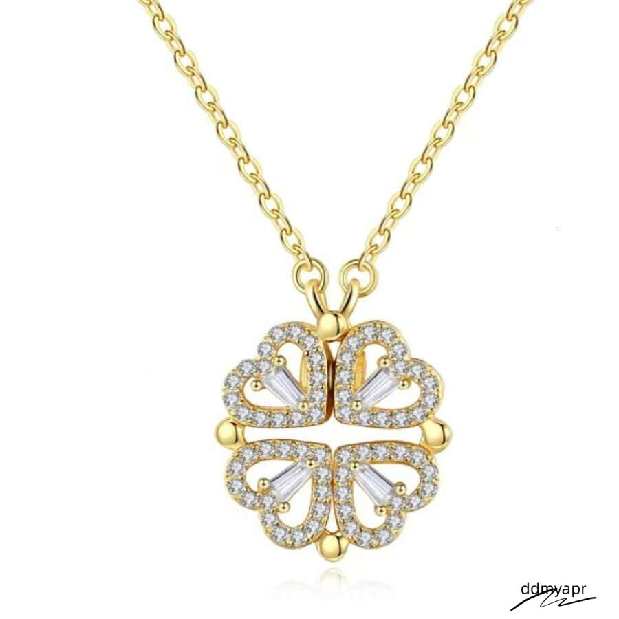 Collections Transformable Four Leaf Clover Ddmyday Heart Pendant Necklace Lucky Charm Gothic Style Jewelry For Women Sweater Chain Ddmyday