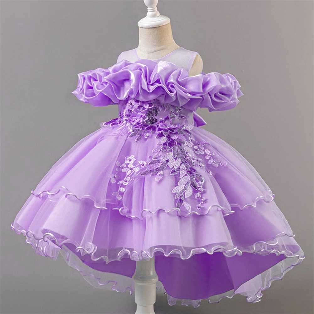 Fashion Pink Flower Girl Party Dresses Wedding Birthday Tulle Princess Dress for Kids Graduation Pageant Bridesmaid Kids Costume Z250904