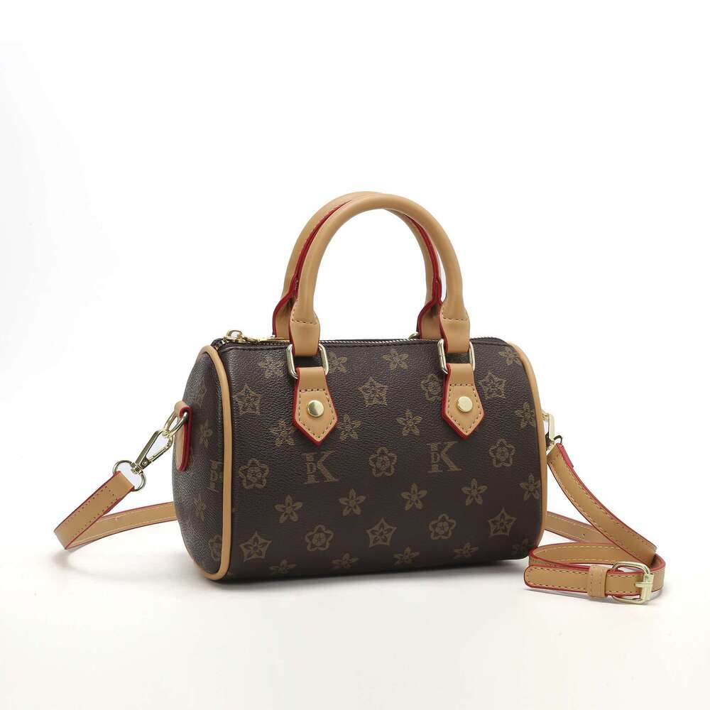 DHEssentials 2025 Spring Boston Bag - Women's Small Pillow Shape, Vintage Print, Multi-Carry (Handheld/Shoulder/Crossbody), Minimalist Style