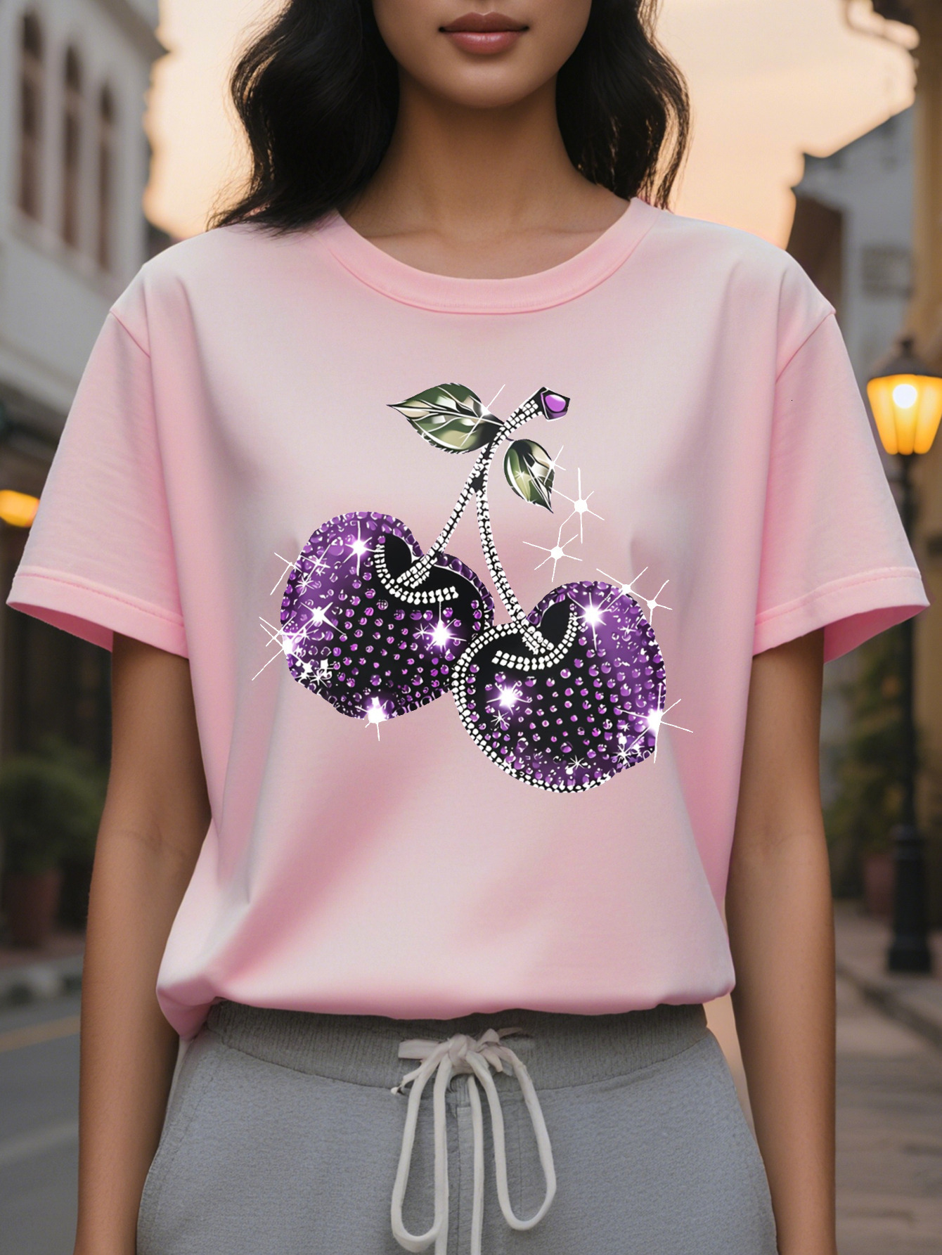 Purple T-Shirt Soft Lavender Like Hue Casual Everyday Party Top for Spring-Summer Outfits Non-See-Through Fabric