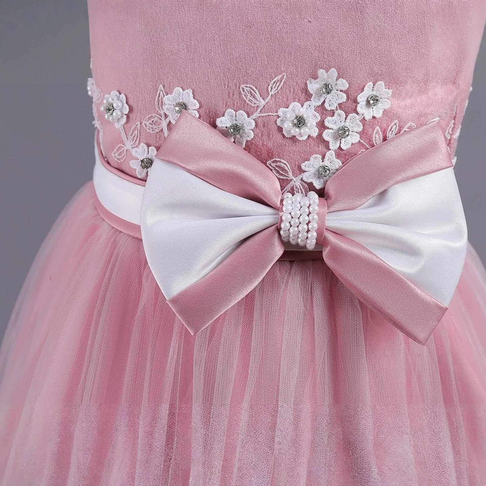 3-12 Years Old Children Dress Embroidered Bow Lace Long Wedding Dress Girl Princess Dress Girls Birthday Party Evening Ball Gown Z250904