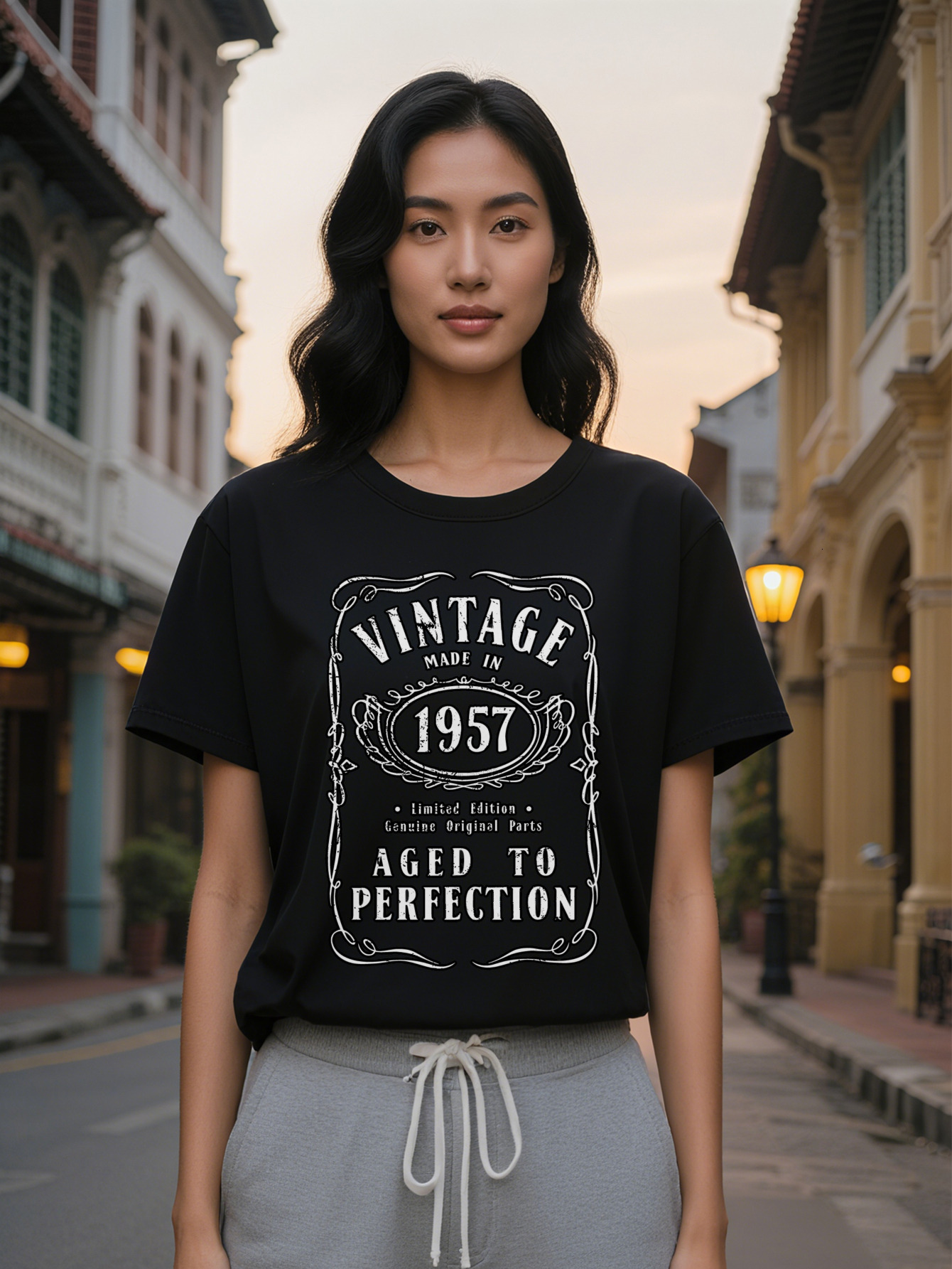 Vintage Aged to Perfection Graphic T-Shirt Limited Edition Whiskey Label Design Black with White Lettering Soft