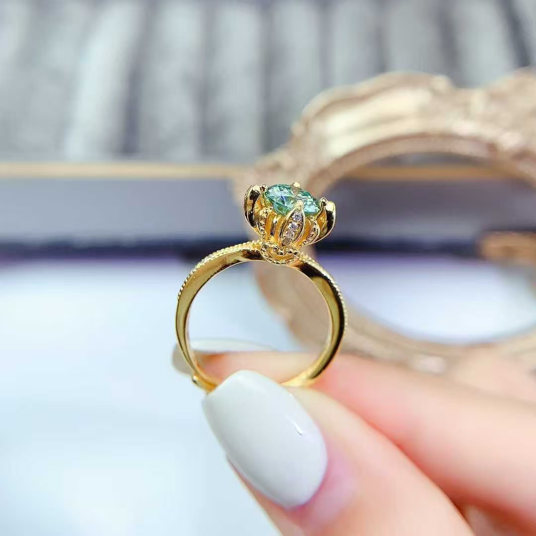 Green moissanite ring 1ct VVS grade moissanite jewelry with certificate 925 silver engagement ring for women