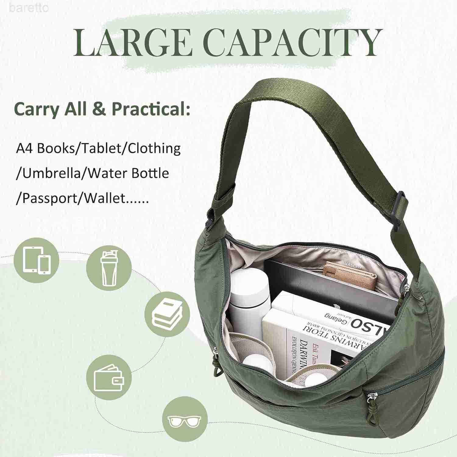 Crossbody Crescent Bag for Women Casual Lightweight Nylon Medium Slouchy Hobo Bag Purses for TravelGymWorkCollege M250903