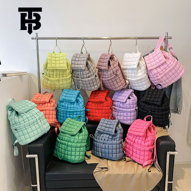 TB BHULAMTE Autumn Winter New Down Padded Backpack Designer s bag Women's Fashion Commuter Large Capacity Fluffy Plaid Lightweight Travel Backpac