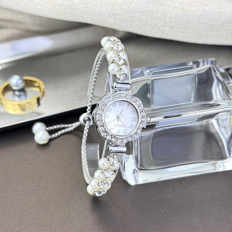 DoubleRow Pearl PlOpen Bracelet DiamondEncrusted Case Arabic Numeral Sc Ladies Quartz Watch X250904