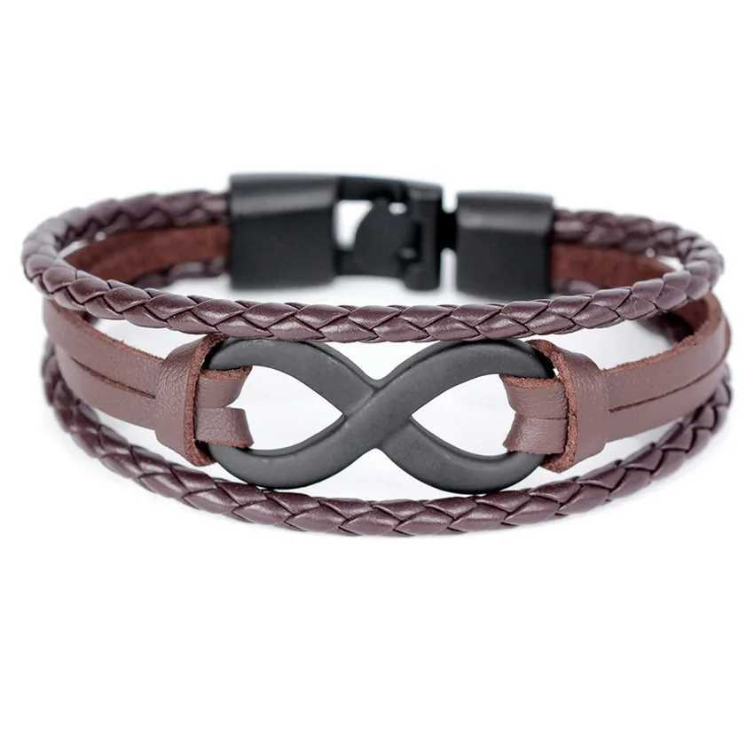 TYO Brand Vintage Symbol Infinity Charm Bracelet Bangle Classic Buckle friendship Genuine Leather Men Women Bracelets W250904