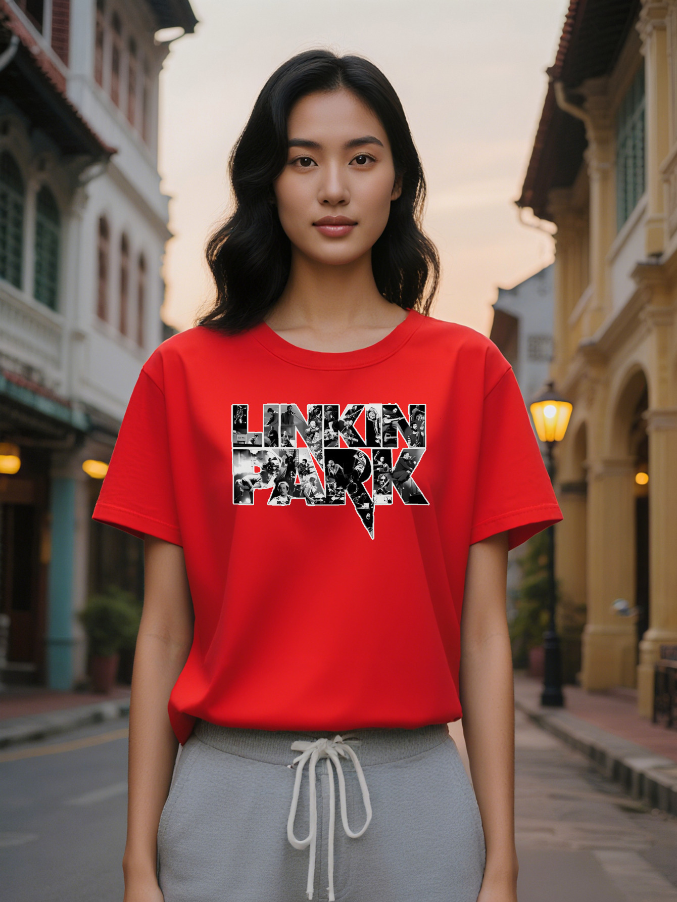 Large XL Lady Linkin Park Graphic T-Shirt Black White Photo Regular Fit Summer Tee Washable Rock Music Fan Gift Plus Size