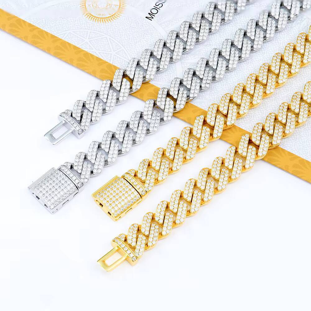 925 Sterling Silver Hiphop Jewelry 12mm Sharp Angled Style Iced Out Moissanite Cuban Link Chain Men Necklace Boyfriend Gift