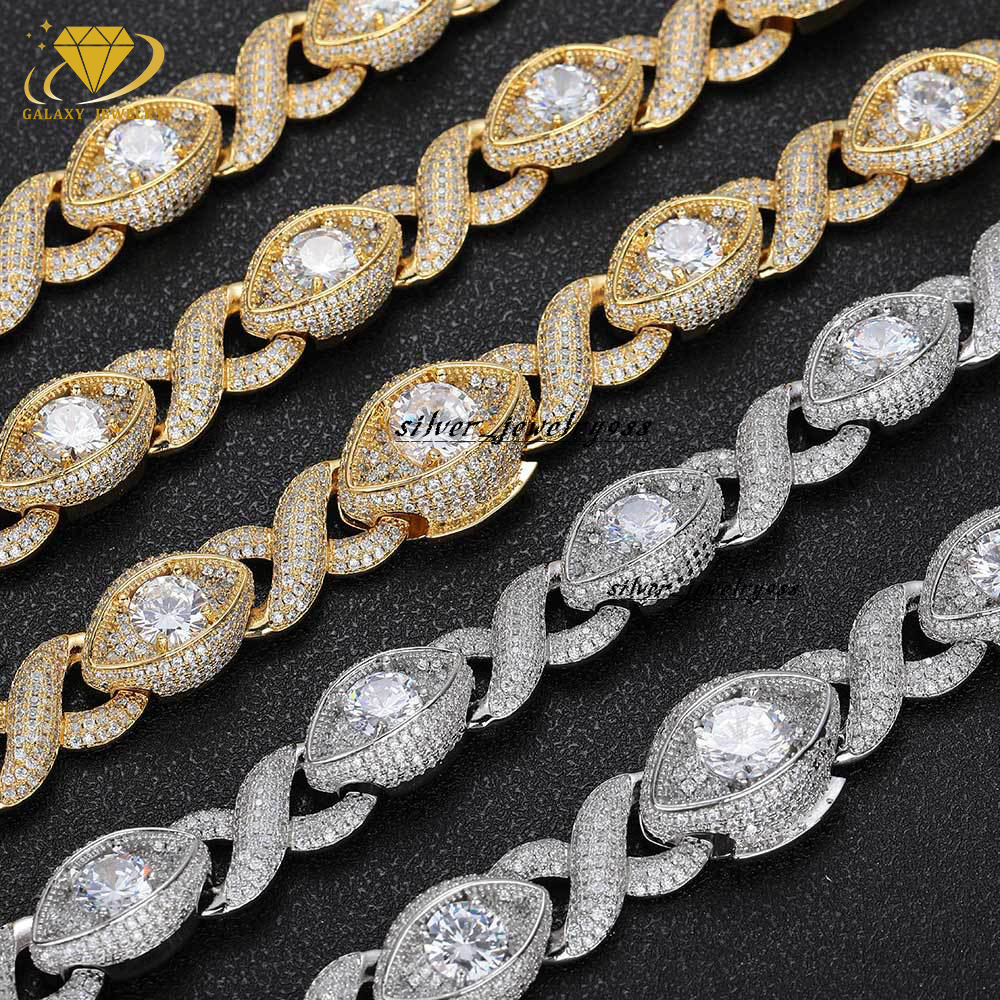 Best Selling 925 Silver Bracelet Moissanite Diamond 15mm Iced Out 8 Infinity Eye Cuban Link Chain Necklace Hip Hop Jewelry