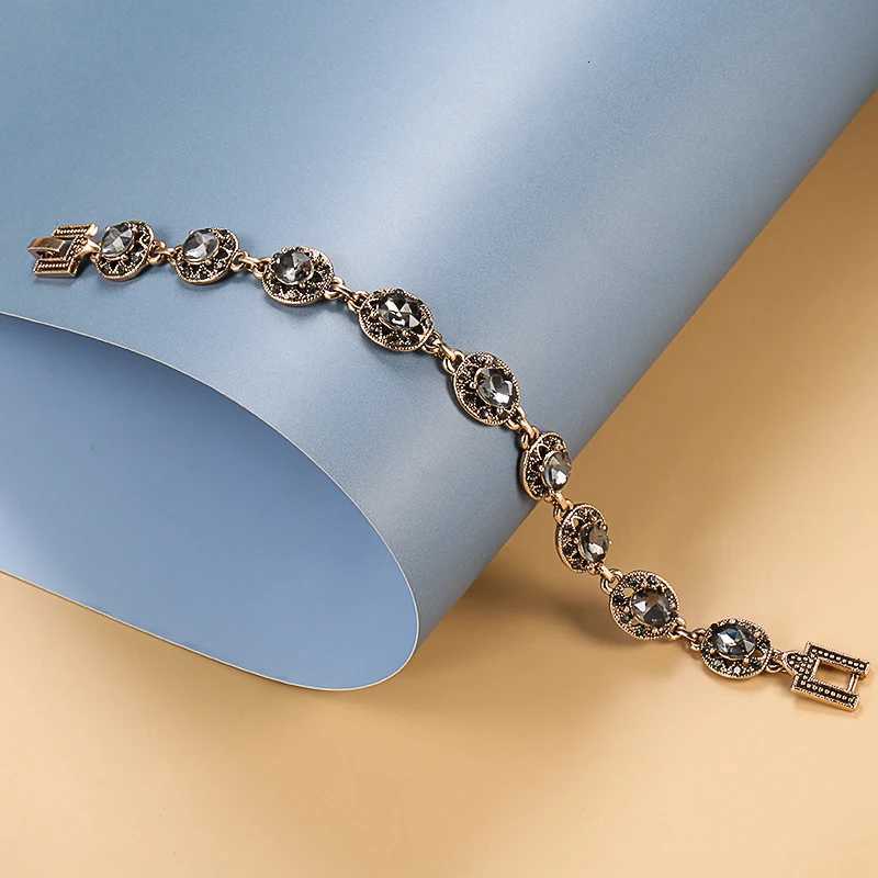 Wbmqda Charm Ethnic Wedding Bracelet Women 585 Antique Gold Boho Gray Crystal Bracelet Vintage Jewelry Russia AccoriesXJ250904