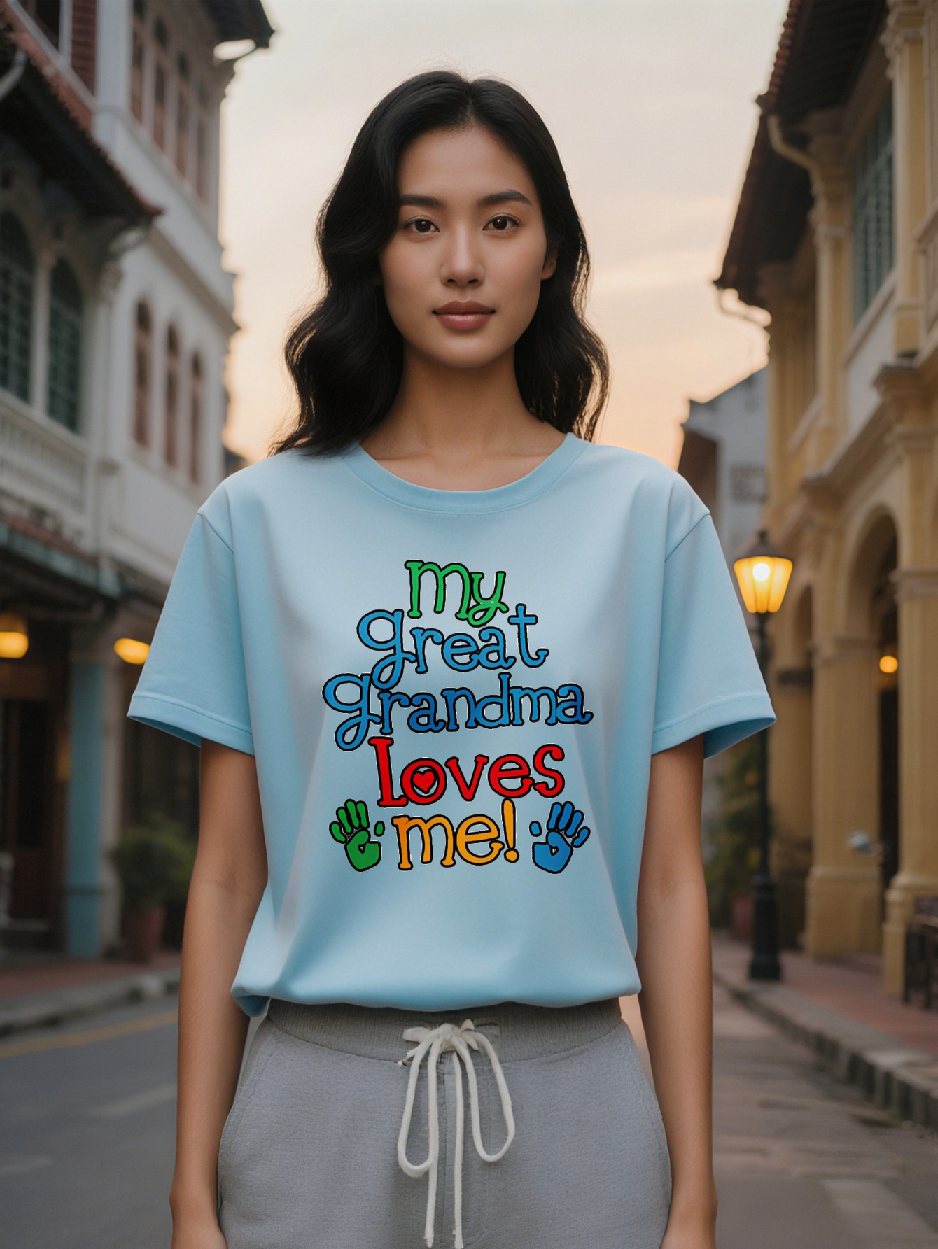 Large XL Casual Crew Neck T-Shirt My Great Grandma Loves Me Print Summer Knit Tee Regular Fit Pure Cotton Perfect Gift Plus Size