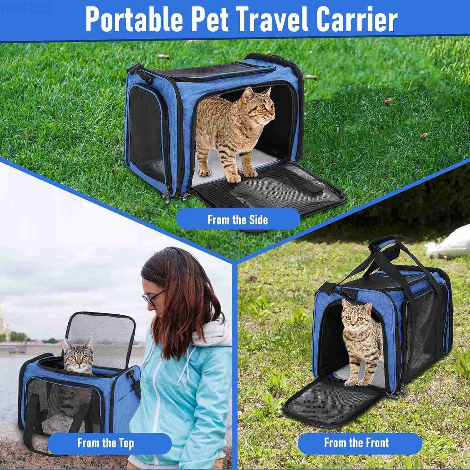 Pet Portable Travel Carrier Bag for Cats Dogs Mesh Travel Puppy Carrier Oxford Fabric Large Capacity Breathable SoftSided Animals Carrier with Mat Sho