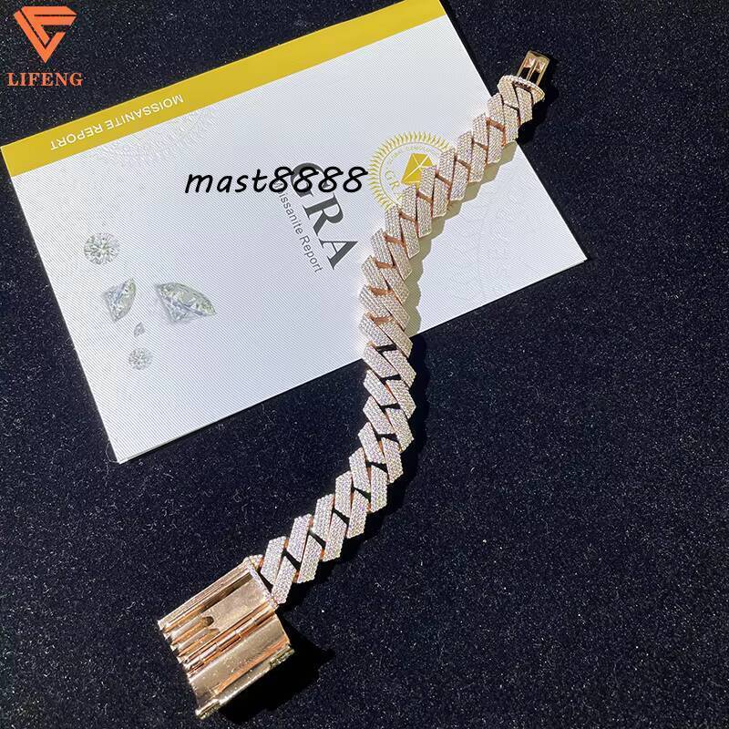 New Trendy Mens Hip Hop Bracelet Fine Jewelry Rose Gold Ice Cuban Link Chain VVS Moissanite 925 Sterling Silver Great Gift Idea