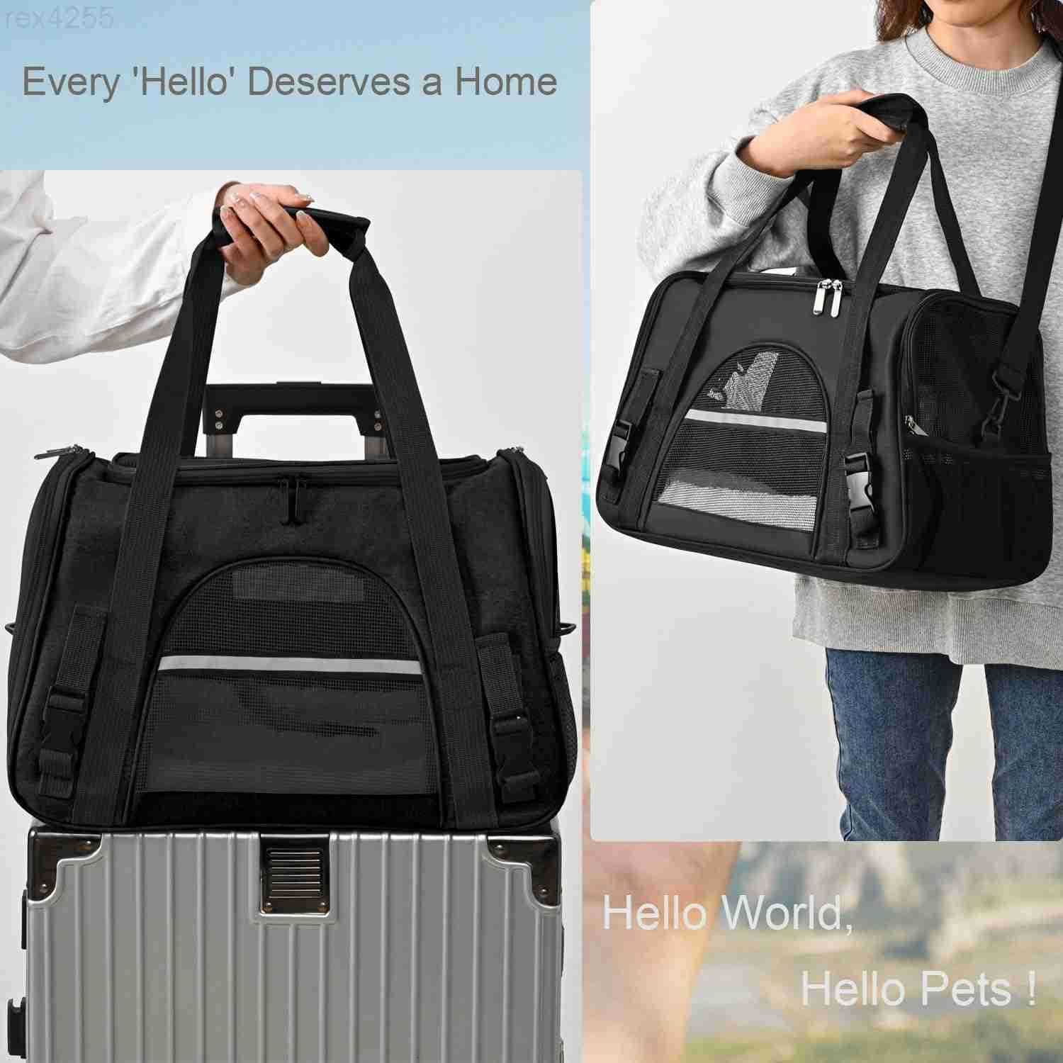 Dog Cat Carrier Soft for Small Pet Up to 16 Lbs TSA Airline Approved Travel Carrier Collapsible Puppy Car Mesh Bag 175 102 114 inch BlackW250904