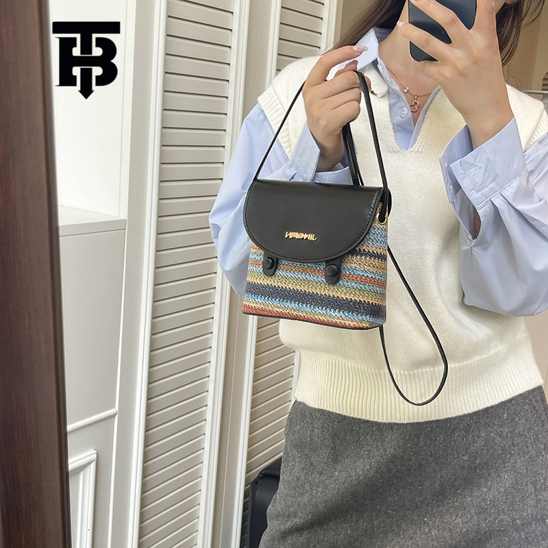 TB BHULAMTE Wholesale Straw Designer S Bag Woven Small Square Bag For Women, Foreign Trade Autumn New Color-block Light Luxury Shoulder Bag Celebrity 