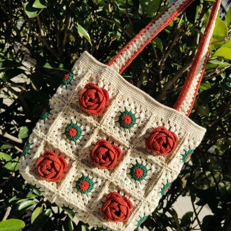 Handmade 3D Camellia Shoulder Handbag, Women's Shopping with Inner Lining, Beautiful Flower Bag, Storage Bag