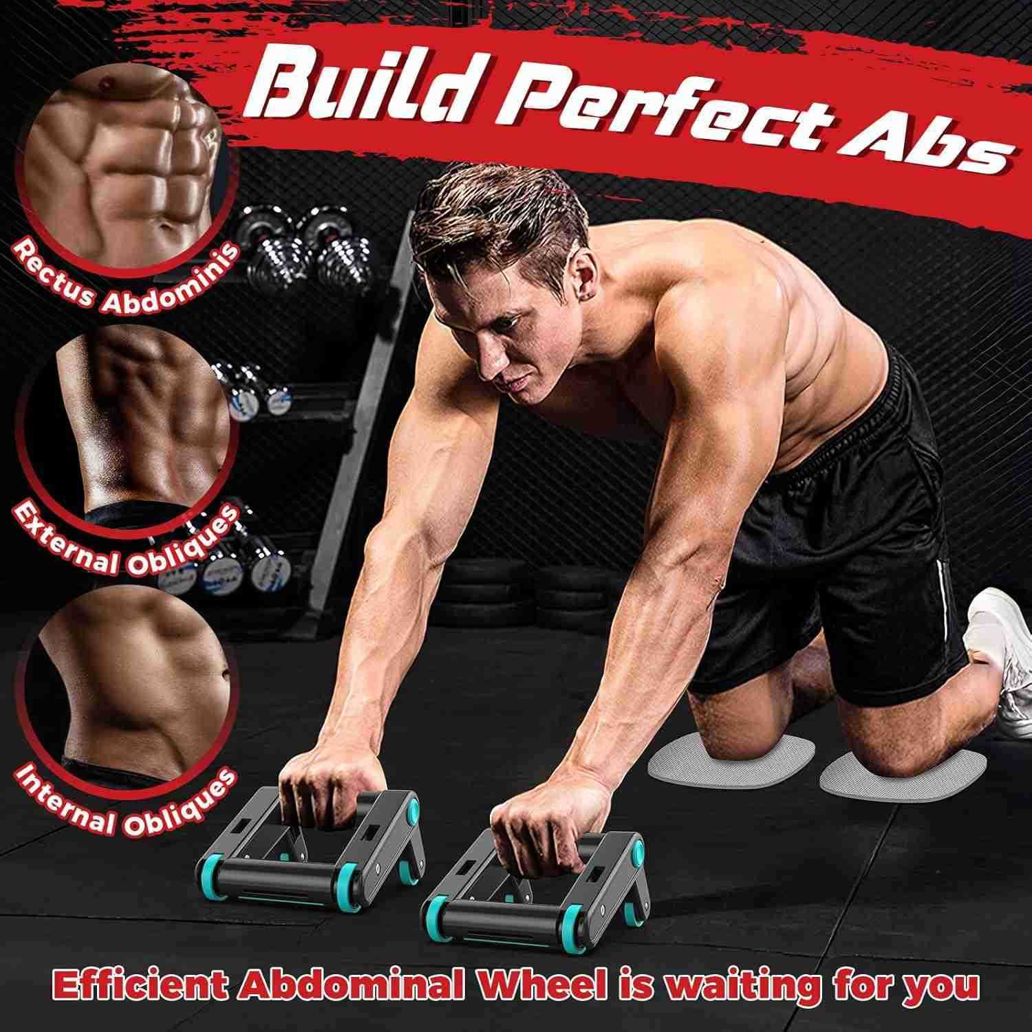 Ab Roller Wheel 2In1 Exercise Roller Wheels PushUp Bar Abdominal Exercise Machine Ab Workout Equipment for Core Strength Training Abs Exercise Roller 