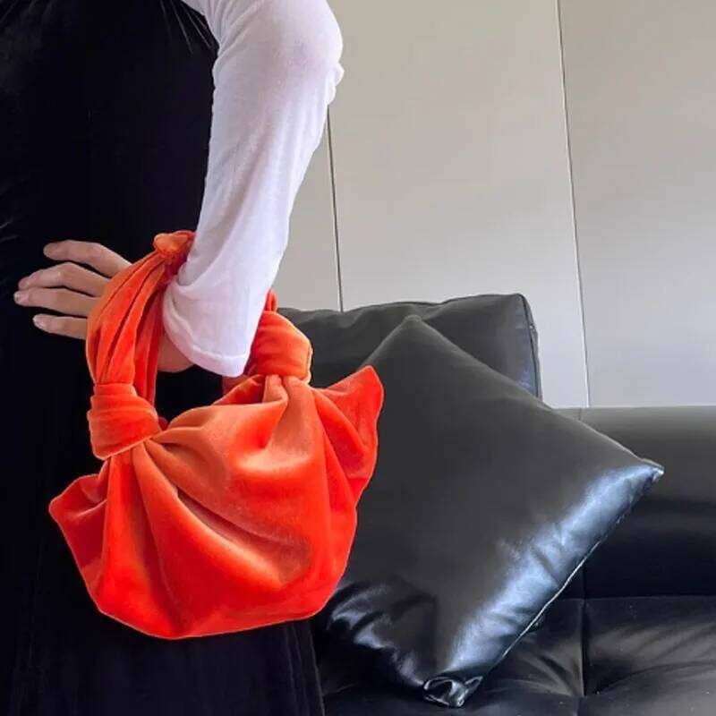 Vintage Veet Multi-Color Dumpling Autumn And Winter Knotted Handbag Fashion Women Small Tote Bag