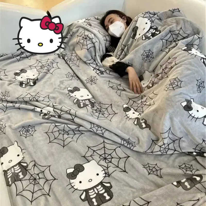Sanrio Hello Kitty Blanket Anime Halloween Blanket Room Decor Thickened Quilt Flannel Velvet Soft Comfortable Bed Sheets L250904