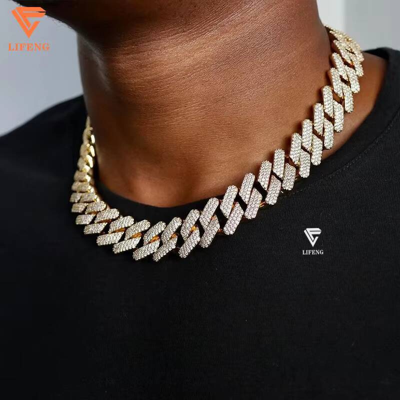 Custom 15mm Iced Out Cuban Link Chains Stainless Steel Hip Hop Jewelry S925 Silver Diamond Cuban Link Necklace for Parties
