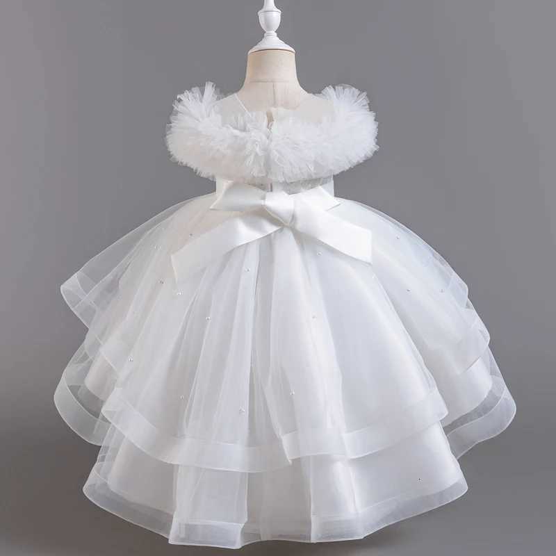 A2401 Childrens Boutique Dinner Party Formal Dress Princess White Elegant Glitter Ball Gown Baby Girls Birthday Party Dresses Z250904