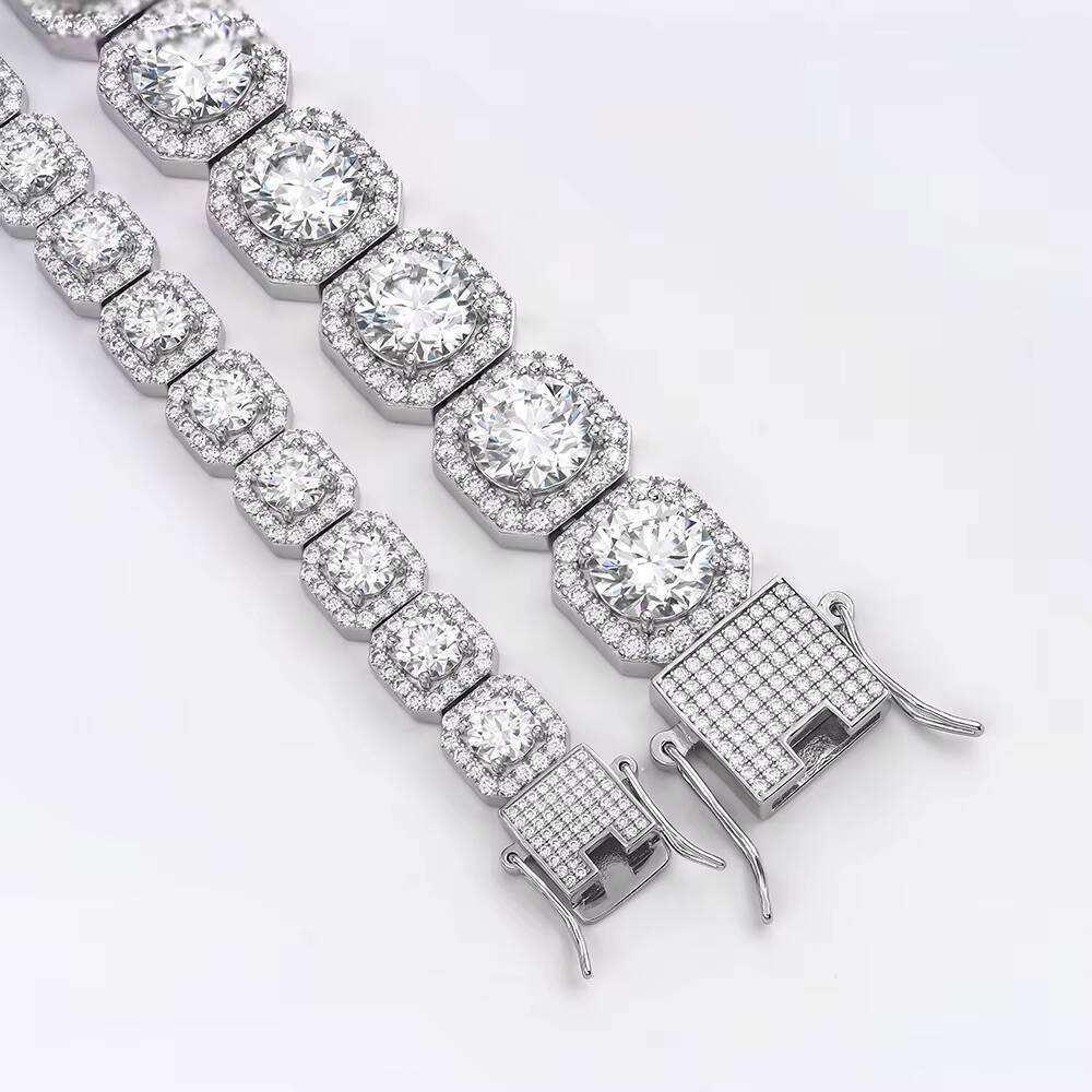 925 Sterling Silver Bling Iced Out VVS Moissanite Rock Candy Tennis Chain Fine Jewelry for Party 8mm Bracelet Link Chains
