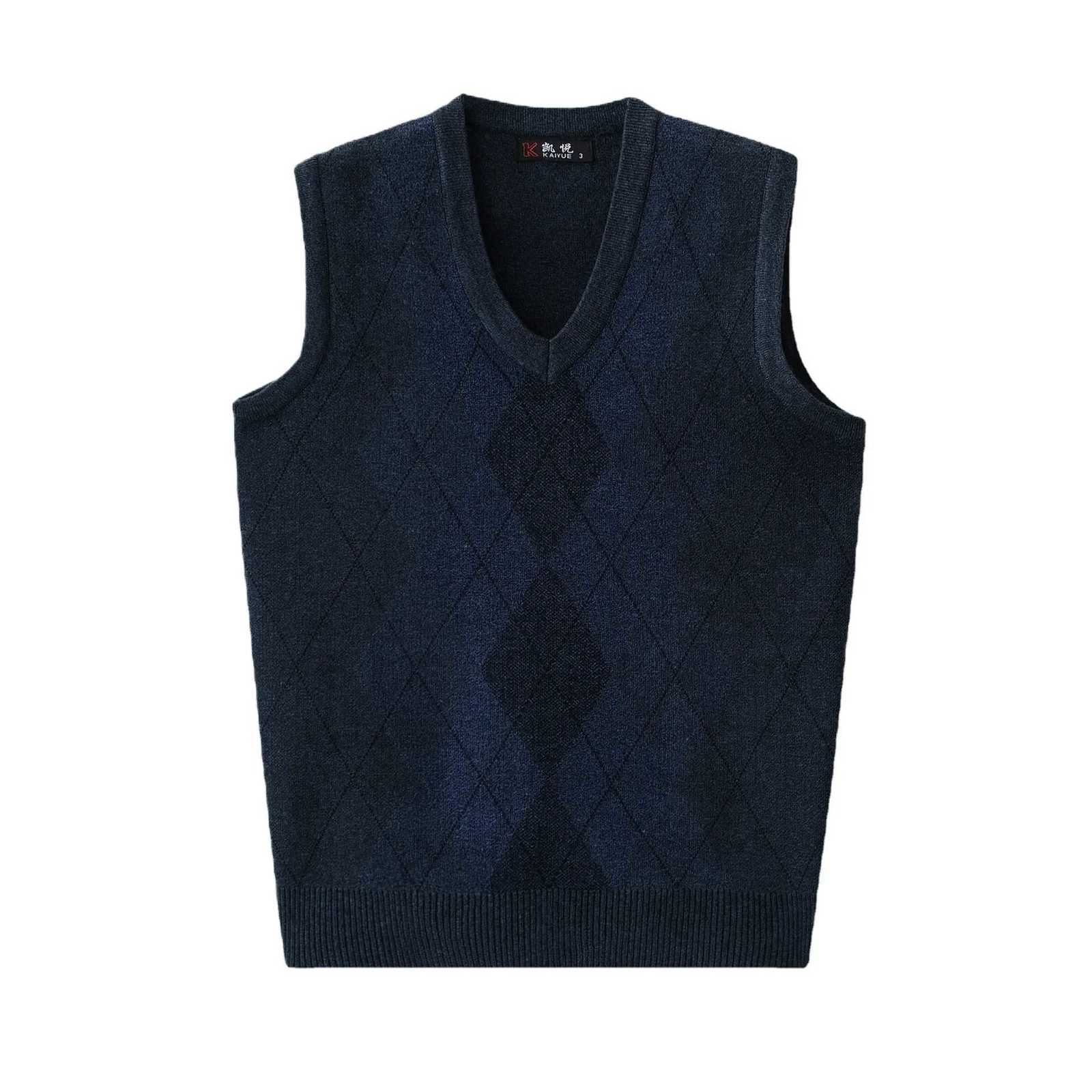 Spring Autumn Mens VNeck Sleeveless Pattern Pullover Vest Casual Knitted Sweater VestXJ250904