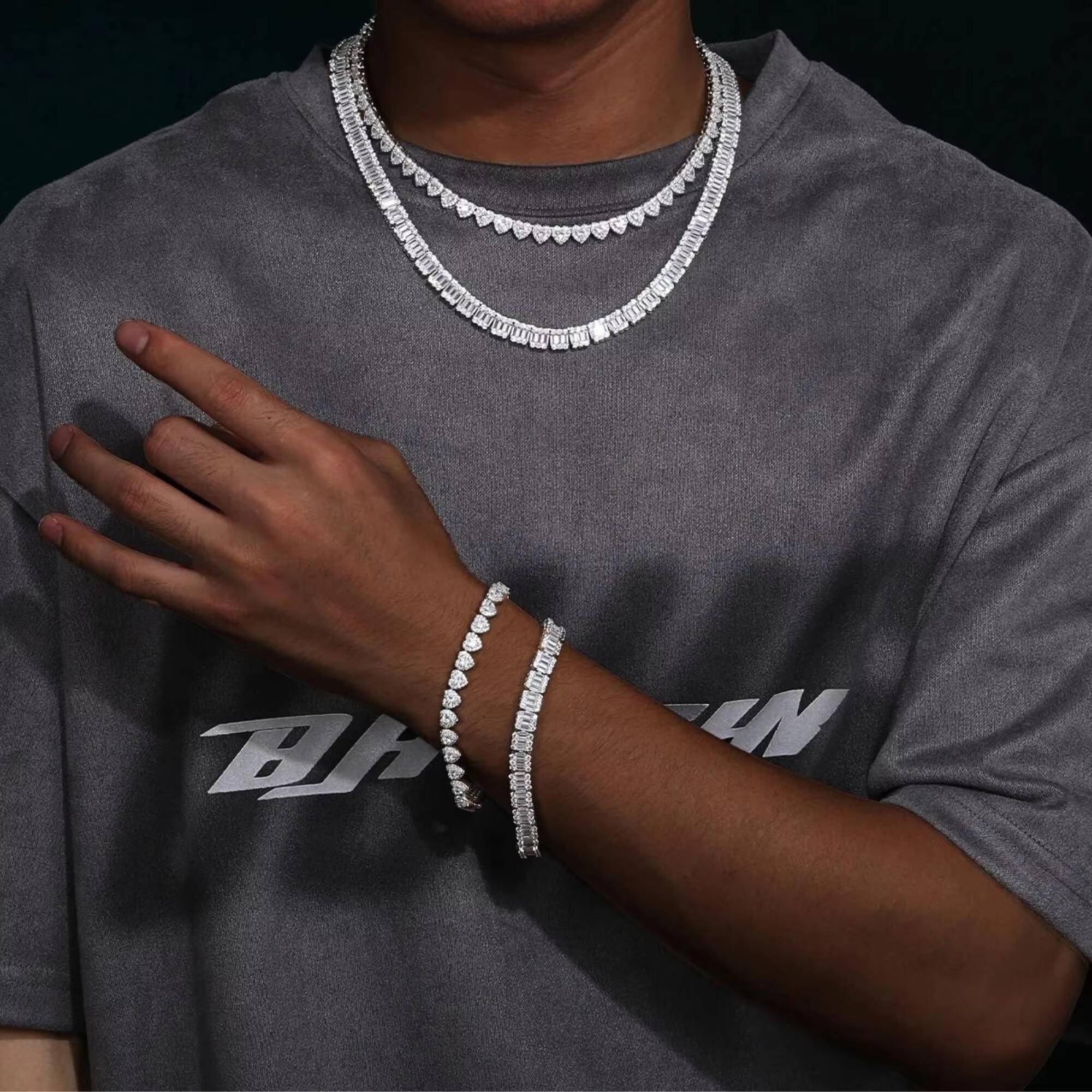 High Quality Women Jewelry Wholesale Mossanite Chain S925 Silver 6mm Heart Moissanite Lab Grown Diamond Tennis Chain Necklace