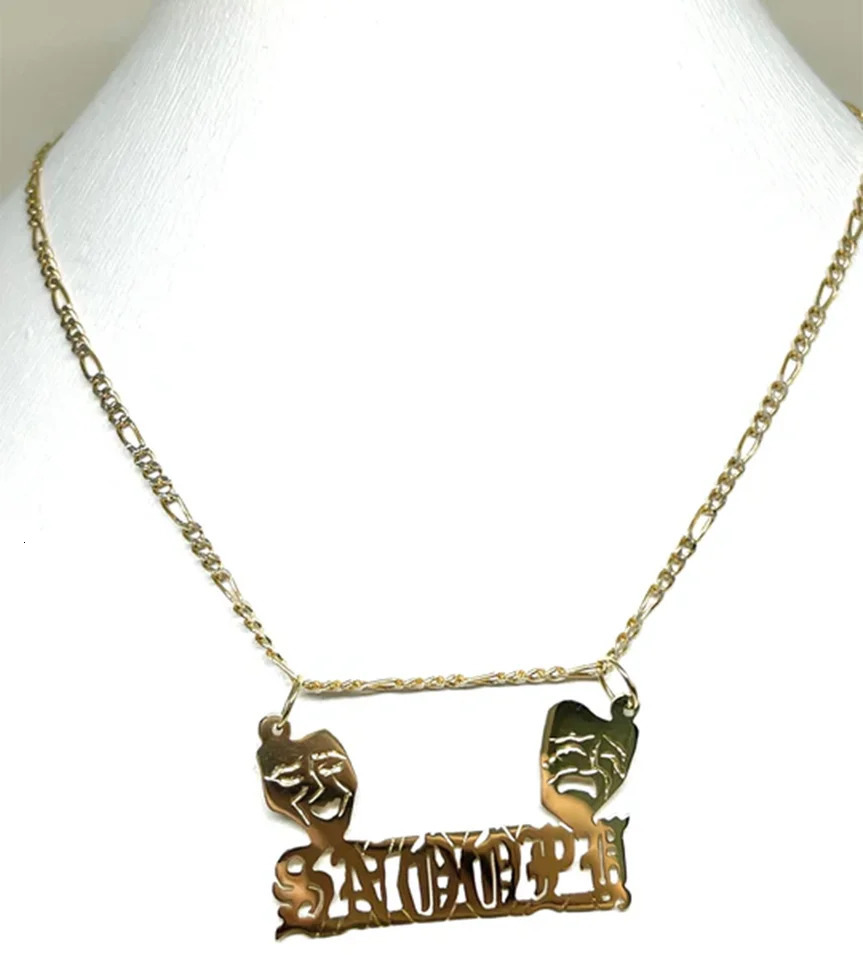 Custom Hip Hop Name Necklace for Men Women Gold Plated Stainless Steel Gothic Letter Pendant with Theater Mask Chain Jewelry 250903