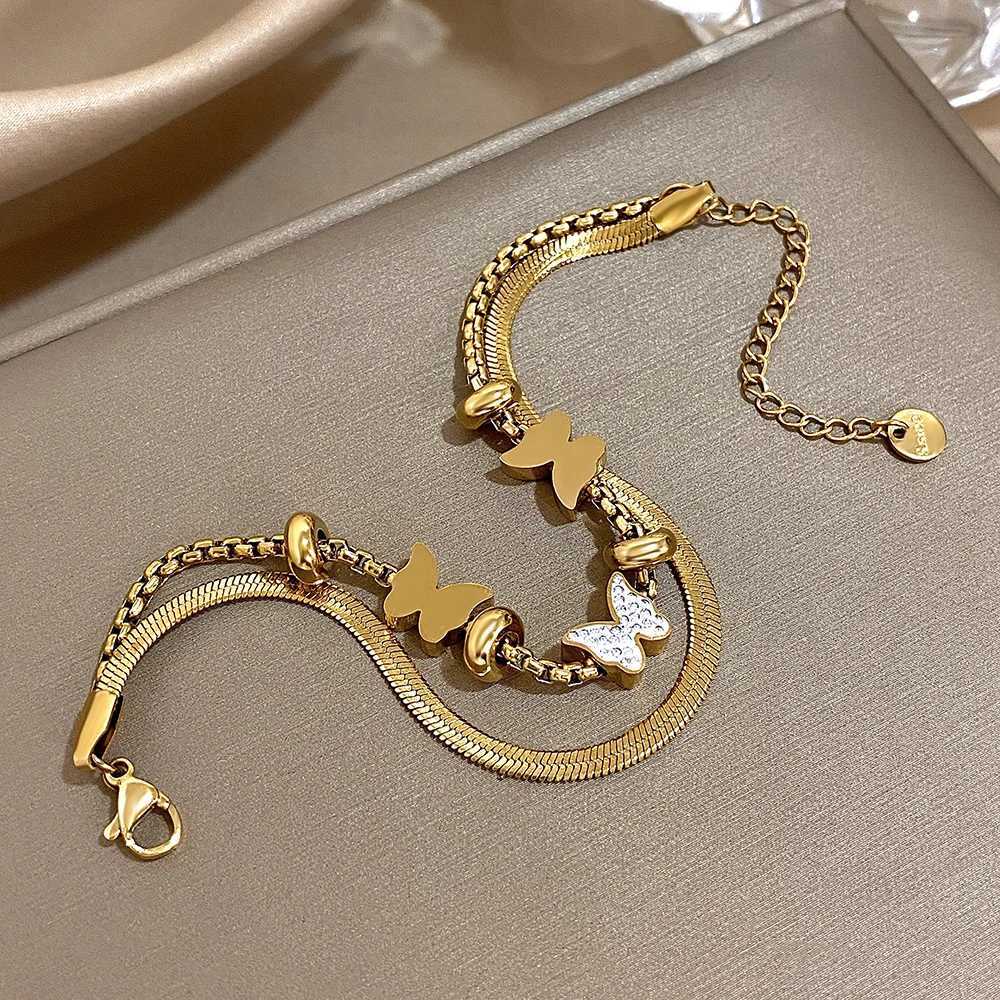 Greatera White Mud Double Bracelet For Wen Personty Art Doubledeck Chain Light Luxury Gold Color Bangle Jewelry Y250904