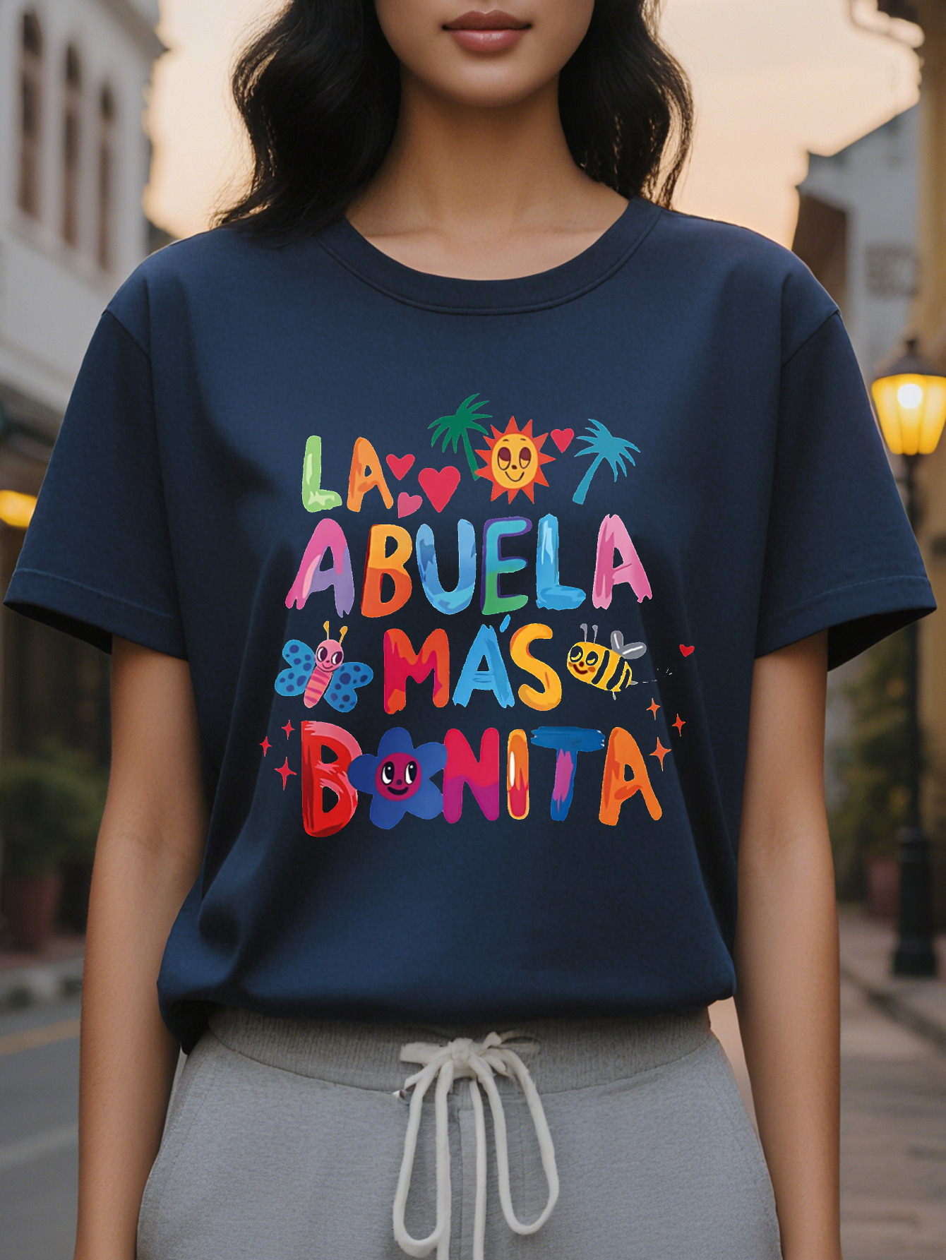 LA ANUELA Printed Pattern Fashion Casual All-match T-shirt Spring and Autumn New Slim Fit Slimming Top Women's Clothing