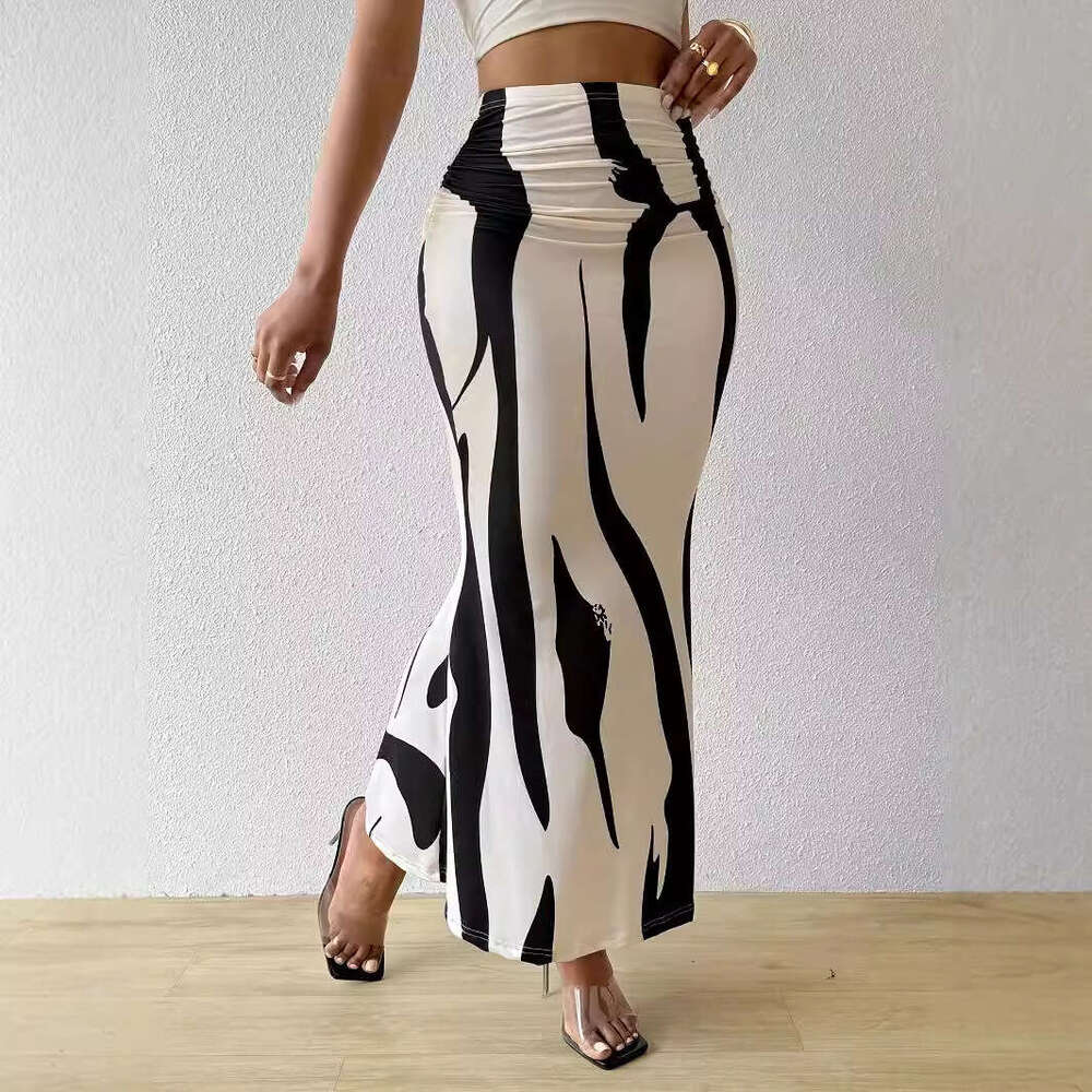 2025 Cross-Border European American Zebra Pattern Design Slimming and Heightening Hot-Selling Half-Length Tight High-Waist Mermaid Pencil Long Dress