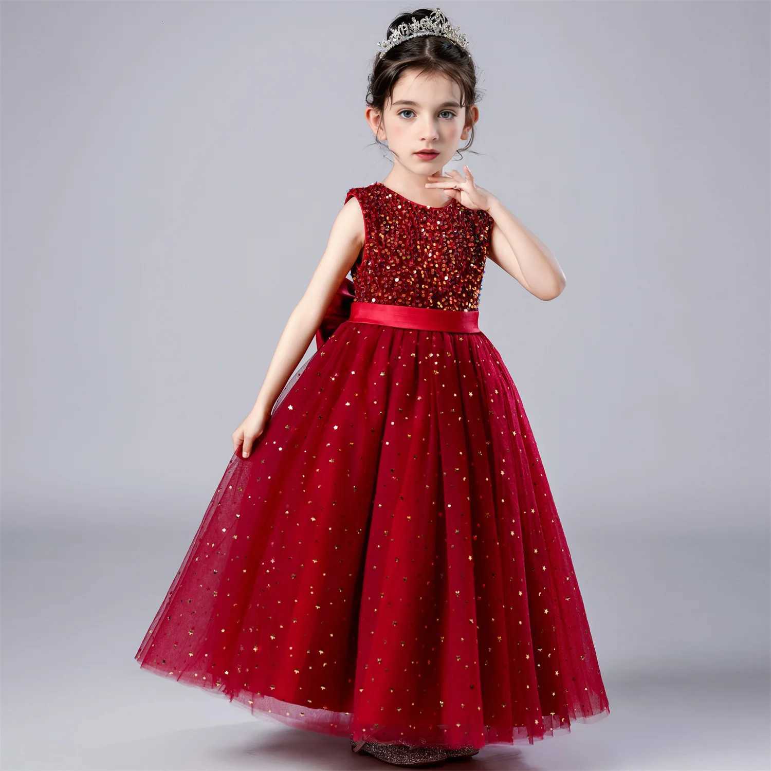 Kids Dress For Girls Wedding Mesh Long Girl Dress Elegant Princess Party Pageant Formal Gown Dress For Teen Children Z250904