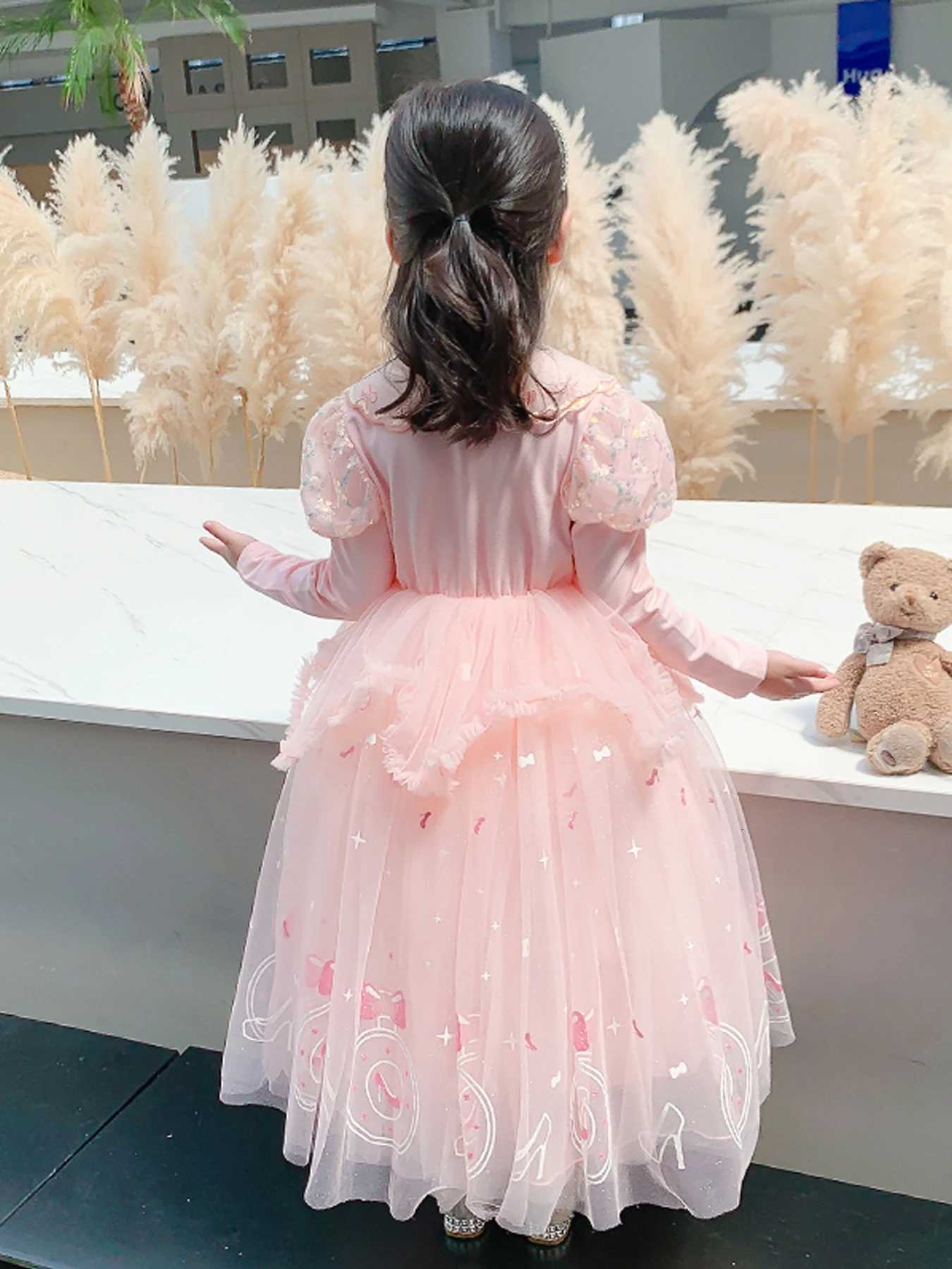 Long Sleeve Girls Formal Dress High-low Sweet Gown for Stage Catwalk Show Performance Birthday Dress Z250904
